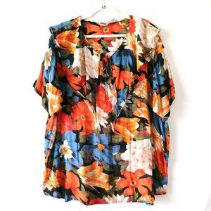 Gitano Womens Multicolor Spread Collar Tie V Neck Floral Blouse Top Size 20W